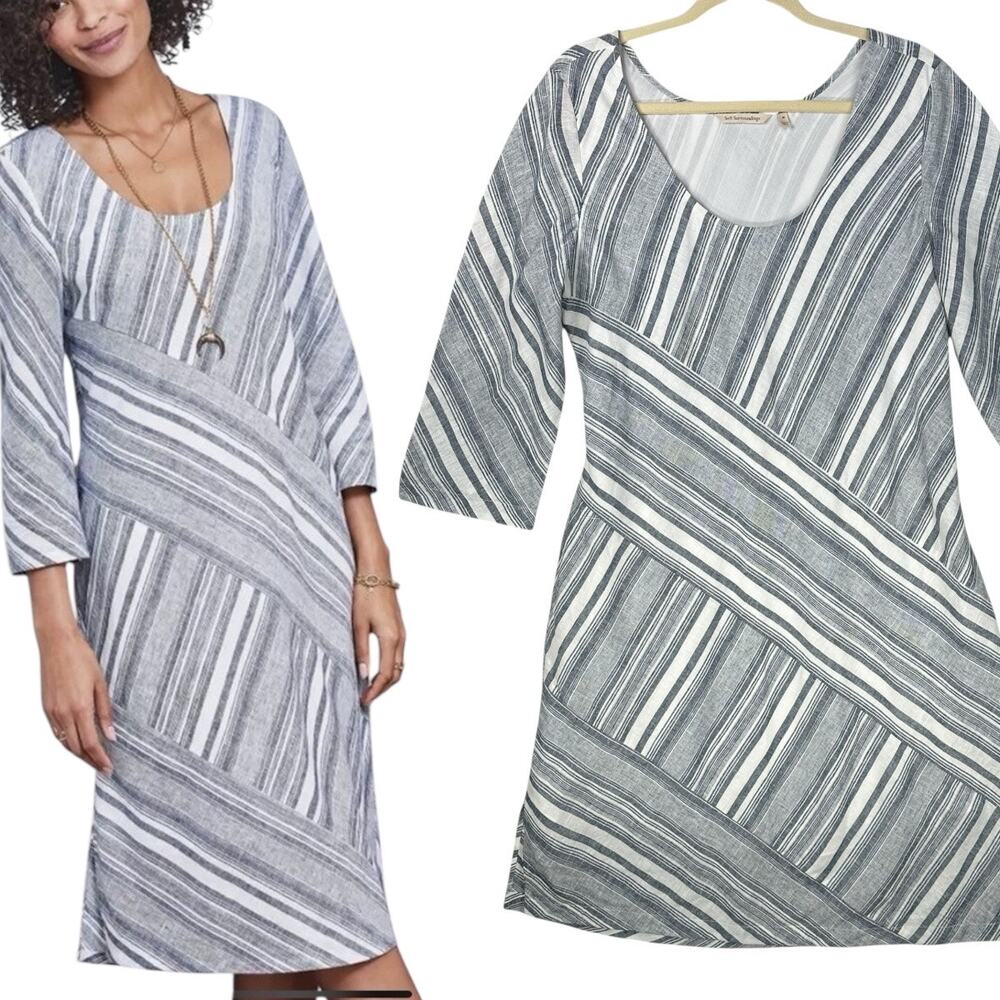 Soft Surroundings Sonya Shift Dress Size Medium Linen Coastal Office Capsule - Picture 1 of 11
